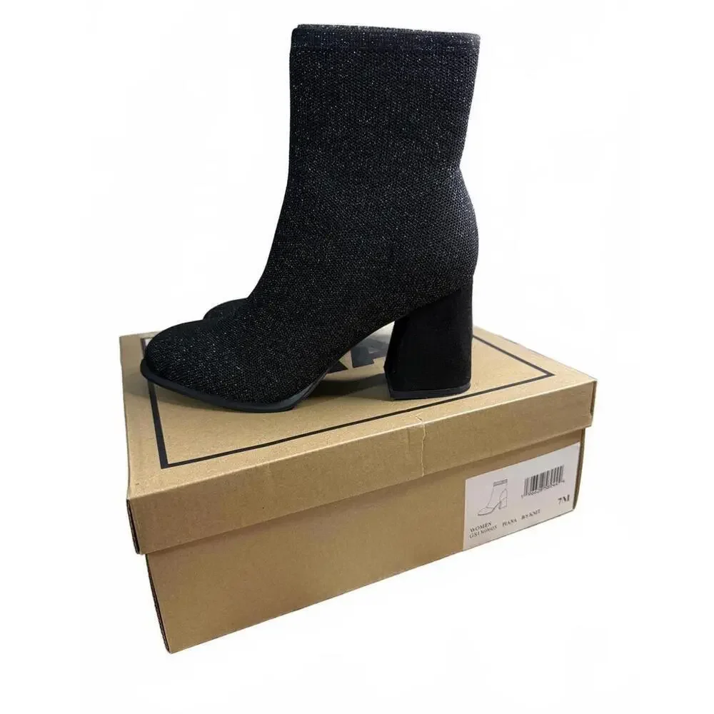 Mia Piana Ankle Boots 10421430 Size 7 NWT Black Pull On Block Heel Dressy Office
